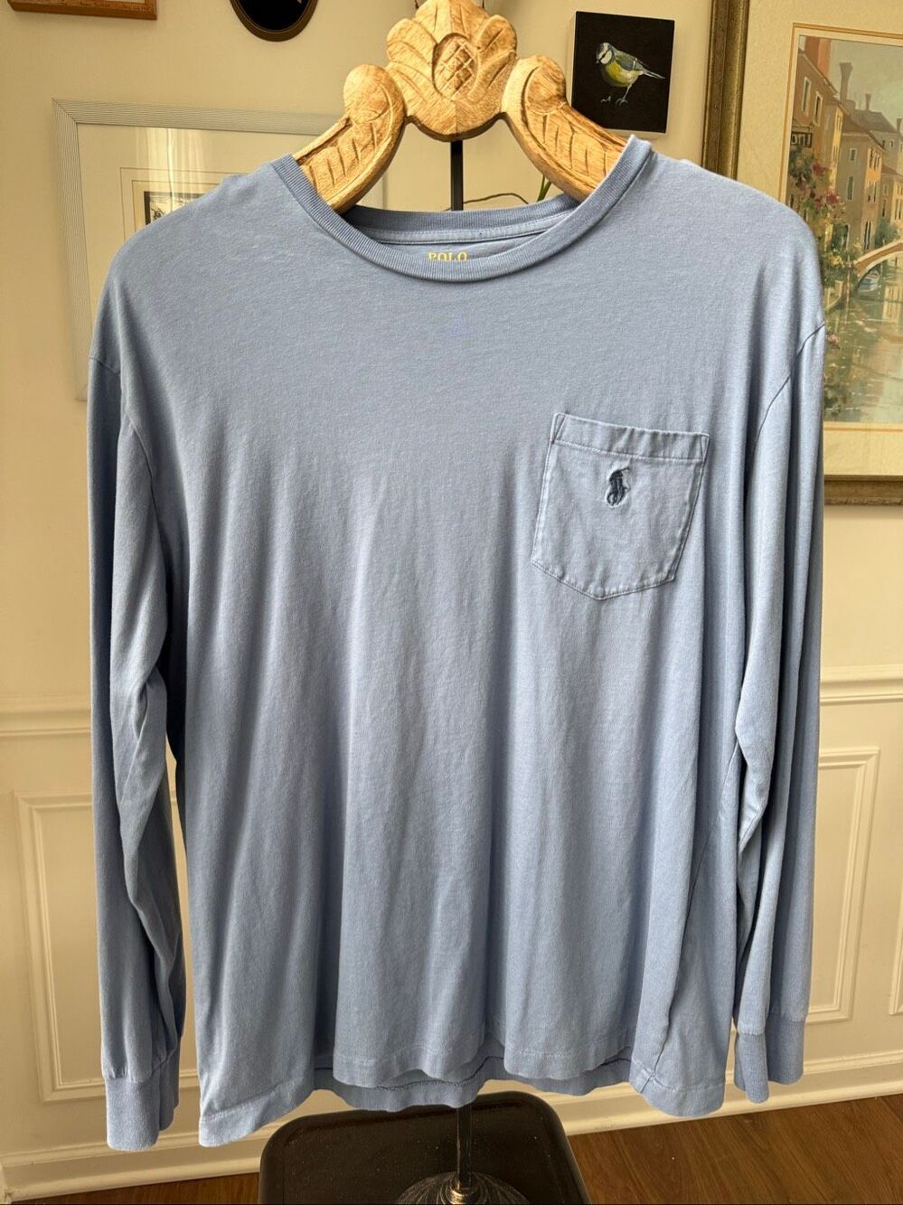 Polo Ralph Lauren Medium Blue Pocket Long Sleeve TShirt M - Picture 1 of 6